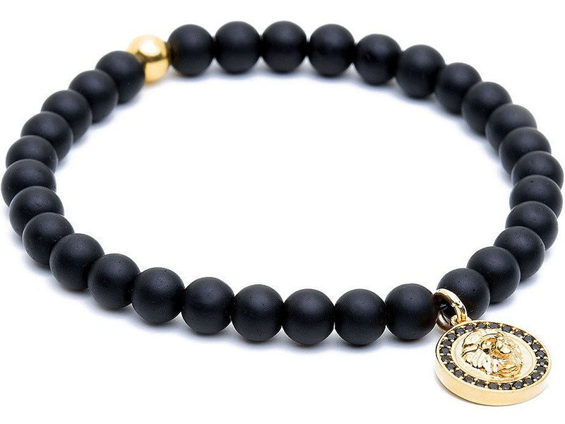 Bracelet - 18K YELLOW GOLD LION CHARM ONYX