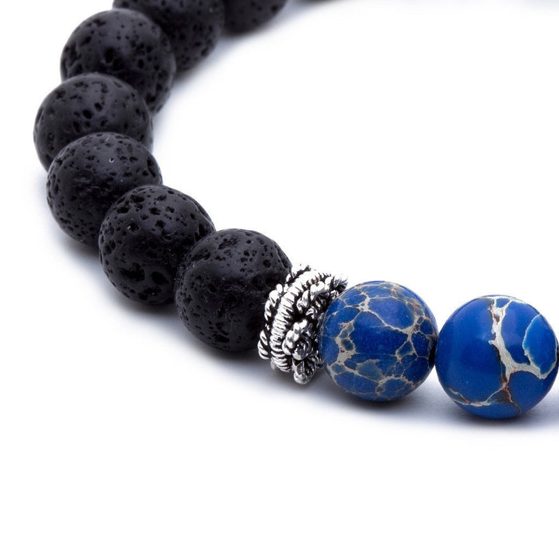 Bracelet - 925K SILVER BLUE JASPER MATT ONYX