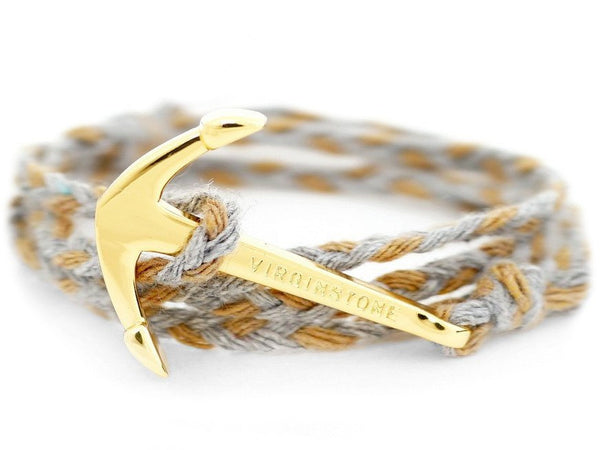 Bracelet - Anchor Bracelet Grey And Brown + Gold