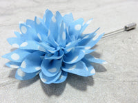 Lapel Pin - Lapel Flower Sky Blue Polka