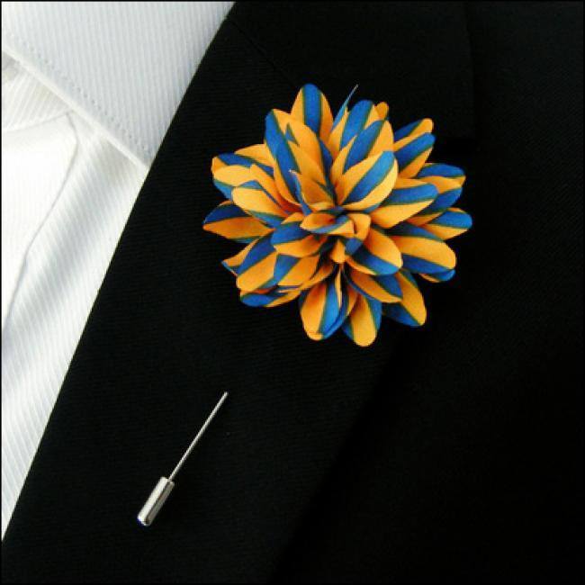 Lapel Pin - Lapel Flower Stripes Yellow / Blue
