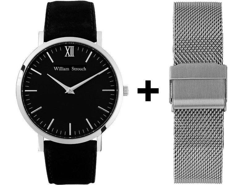 Watch - BLACK AND SILVER + SILVER STRAP